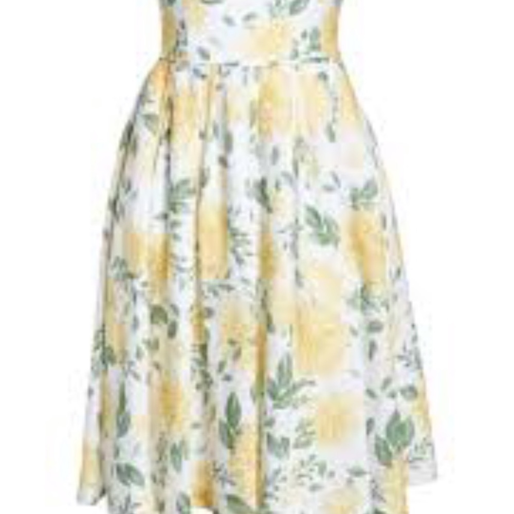 RARE! Gal Meets Glam White Sundress with Yellow Floral Print and Green Leaves - Picture 7 of 11
